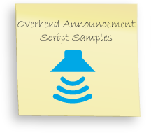 Overhead Announcement Scripts, Sample PA Announcements, examples of instore messages